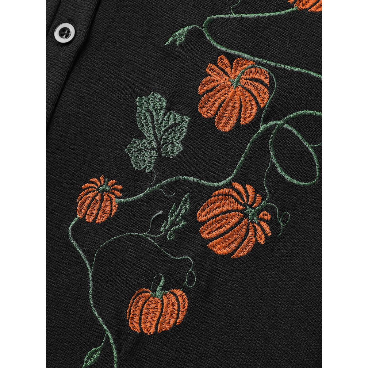 Plus Size Floral Embroidery Stretch Knit Button Top Women Black Retro Embroidered Ladies Elegant Winter Coats BloomChic 14-16/1X Product Image