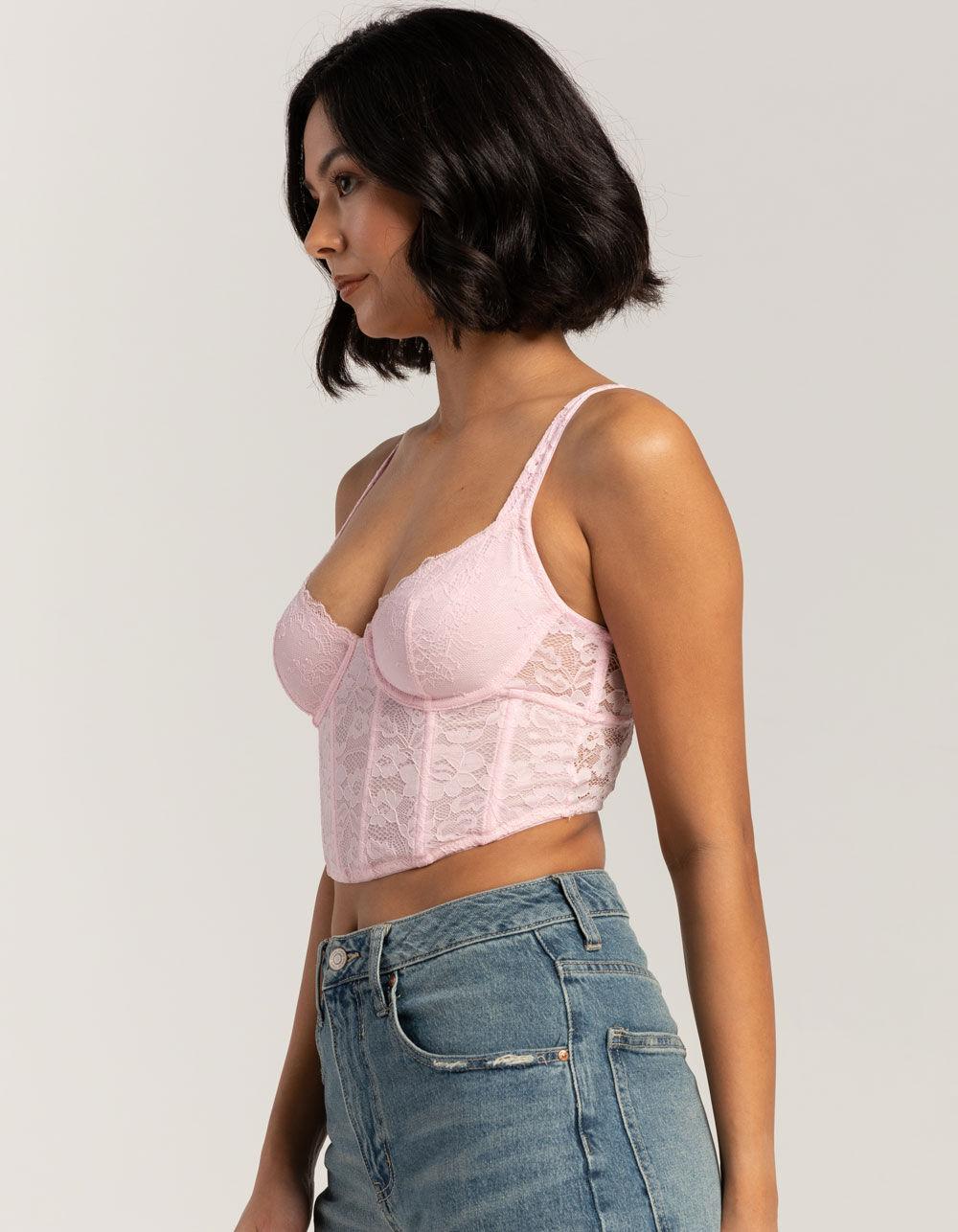 FULL TILT Lace Corset Womens Top - LIGHT PINK Product Image