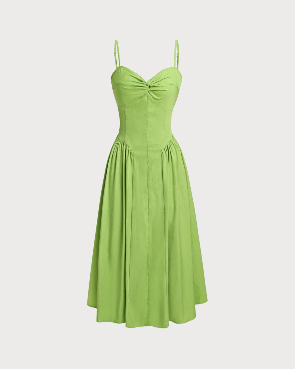Green Sweetheart Neck Slip Midi Dress Product Image
