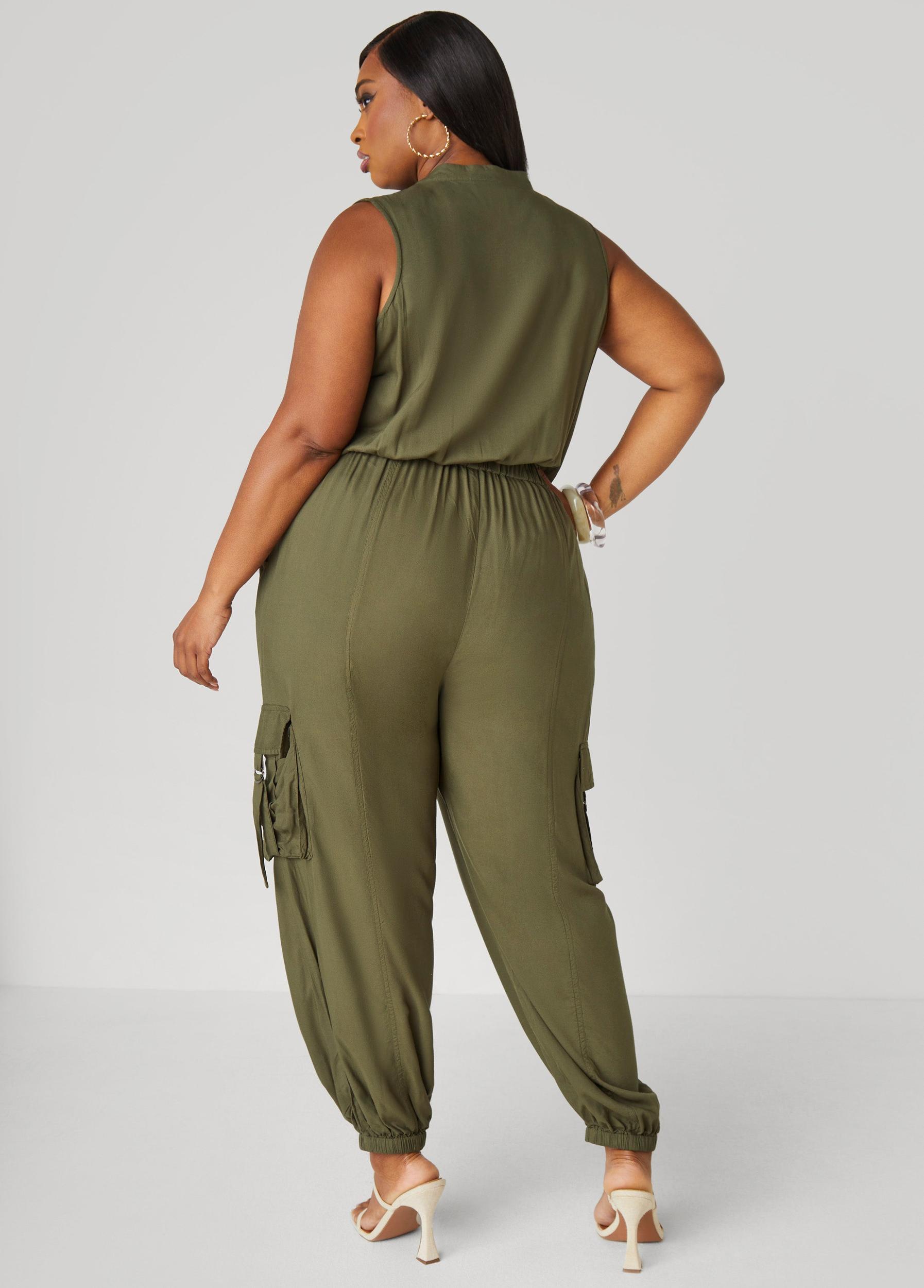 Plus Size Zip Front Utility Joggers Jumpsuit Ashley Stewart Product Image