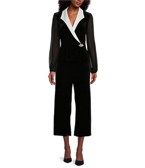 Alex Evenings Long Sleeve Collared Side Button Velvet Blouse Product Image