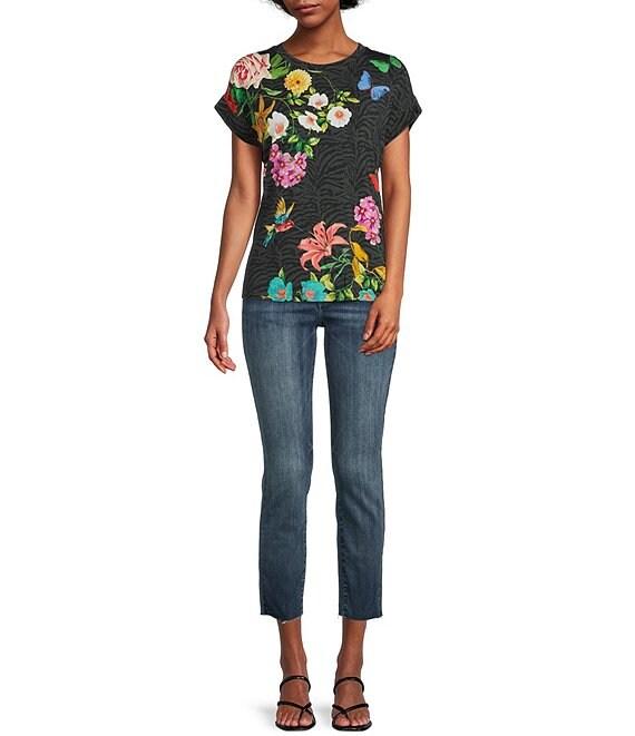 JOHNNY WAS Blooming Breeze Floral Print Crew Neck Short Sleeve Relaxed Tee Shirt Product Image