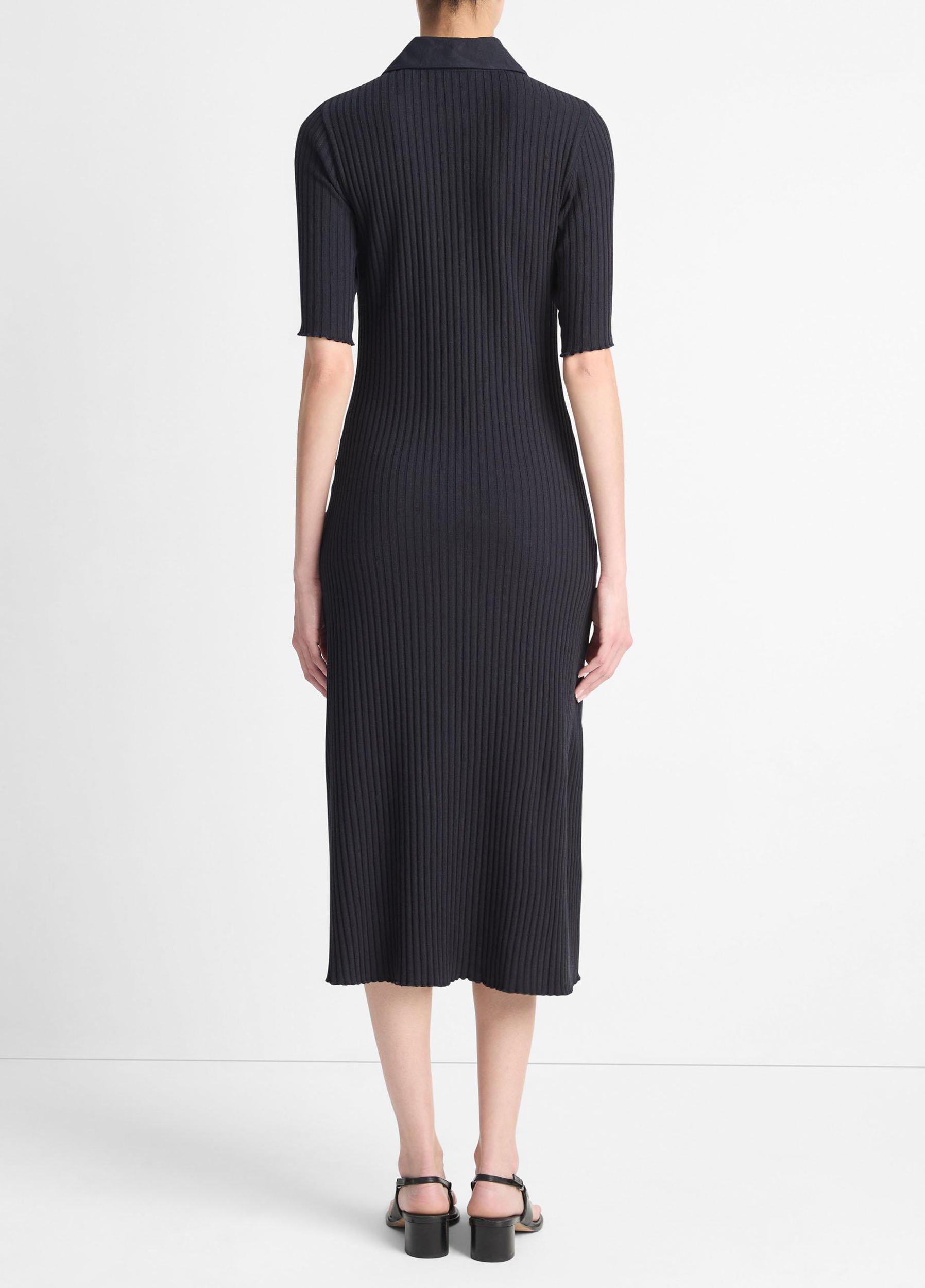 Ribbed Cotton-Blend Polo Dress Product Image