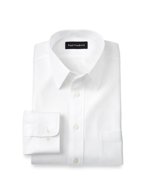 Non-Iron Cotton Herringbone Point Collar Dress Shirt - White Product Image