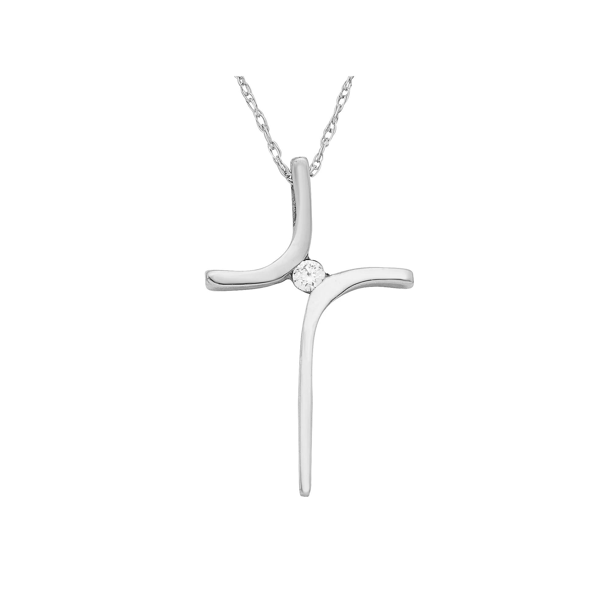 10k Gold Diamond Accent Cross Pendant Necklace, Women's, Size: 18", White Product Image