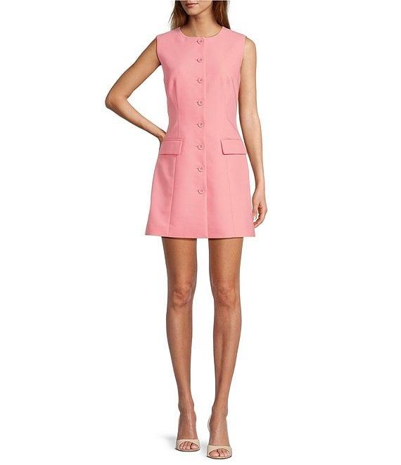 Antonio Melani Gianna Twill Round Neck Sleeveless Button Front Dress Product Image