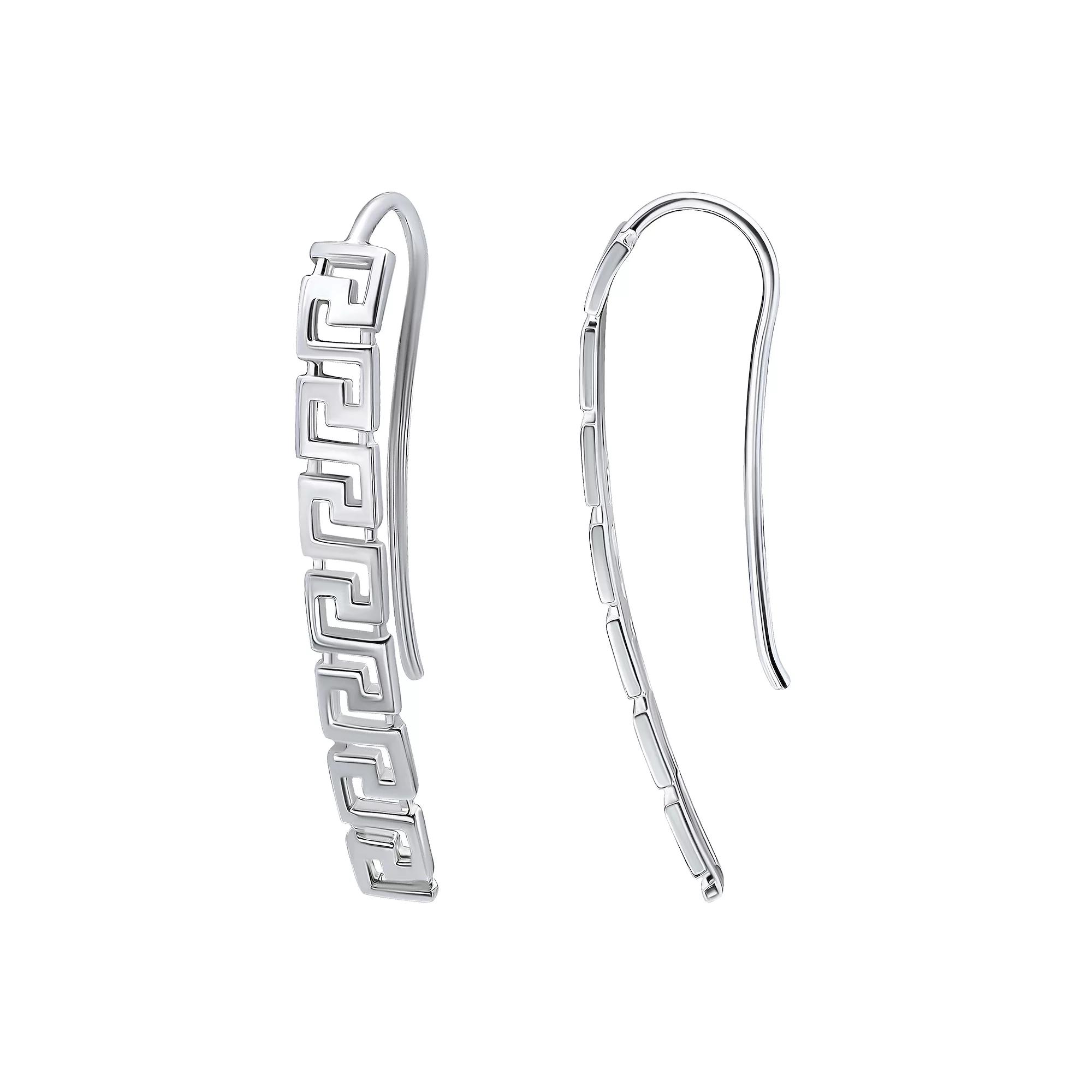 Aleure Precioso Sterling Silver Greek Key Linear Drop Earrings, Women's, Silver Tone Product Image