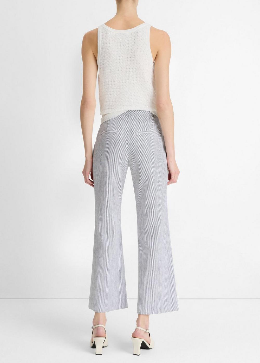 Ticking Stripe Linen-Cotton Low-Rise Crop Flare Trouser Product Image