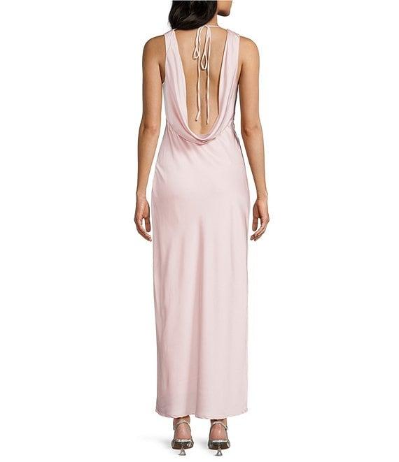 Midnight Doll Satin V-Neck Sleeveless Back Drape Dress Product Image