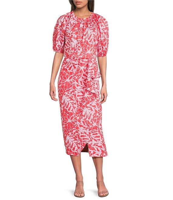 tyler boe Renee Round Neck Floral Short Puff Sleeve Coordinating Top Product Image