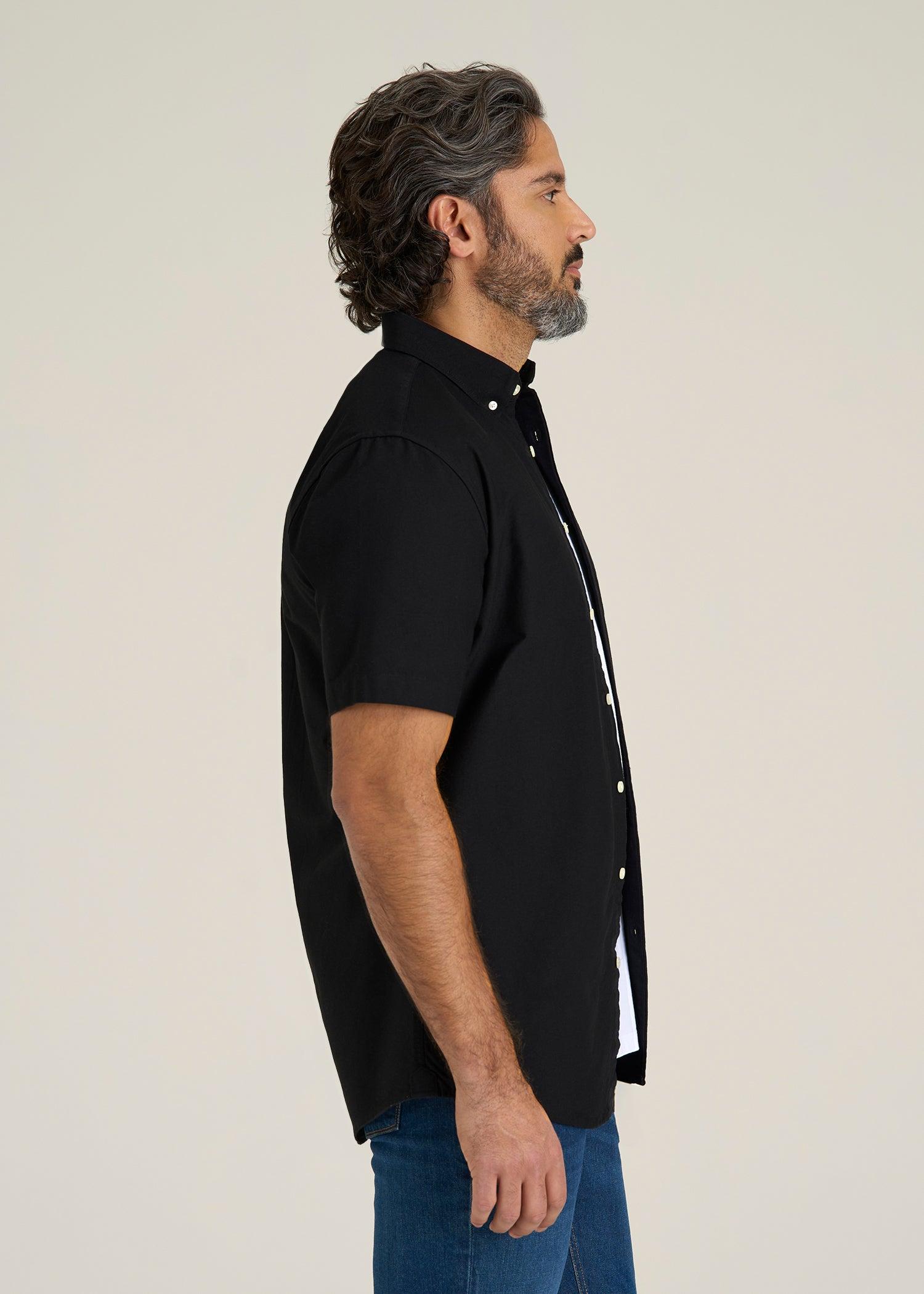 Short Sleeve Oxford Button Shirt For Tall Men in Black Male Product Image