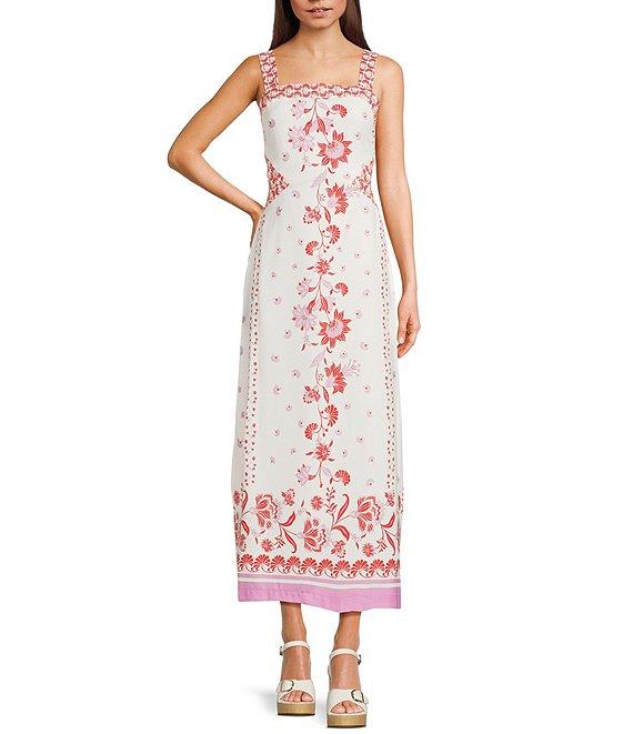 C&V Chelsea & Violet Square Neck Tie Back Printed Maxi Dress Product Image