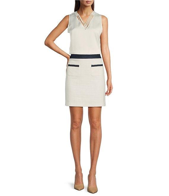 KARL LAGERFELD PARIS Woven V-Neck Crisscross Sleeveless Top Product Image