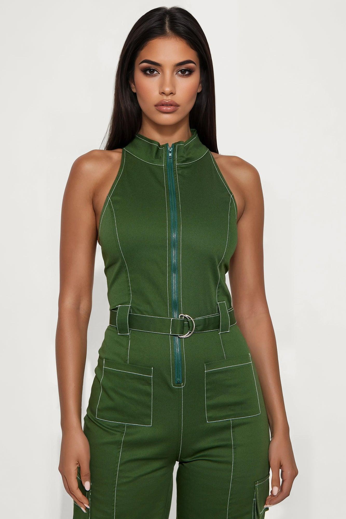Naya Twill Zip Up Jumpsuit - Green Female Product Image