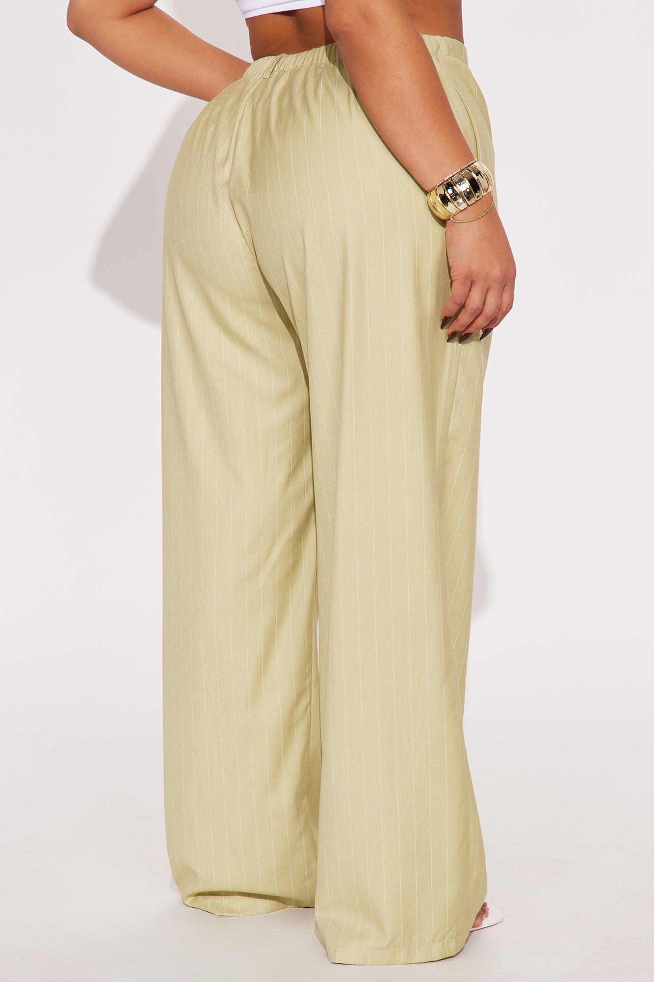 Yessica Pinstripe Wide Leg Trouser - Sage Product Image