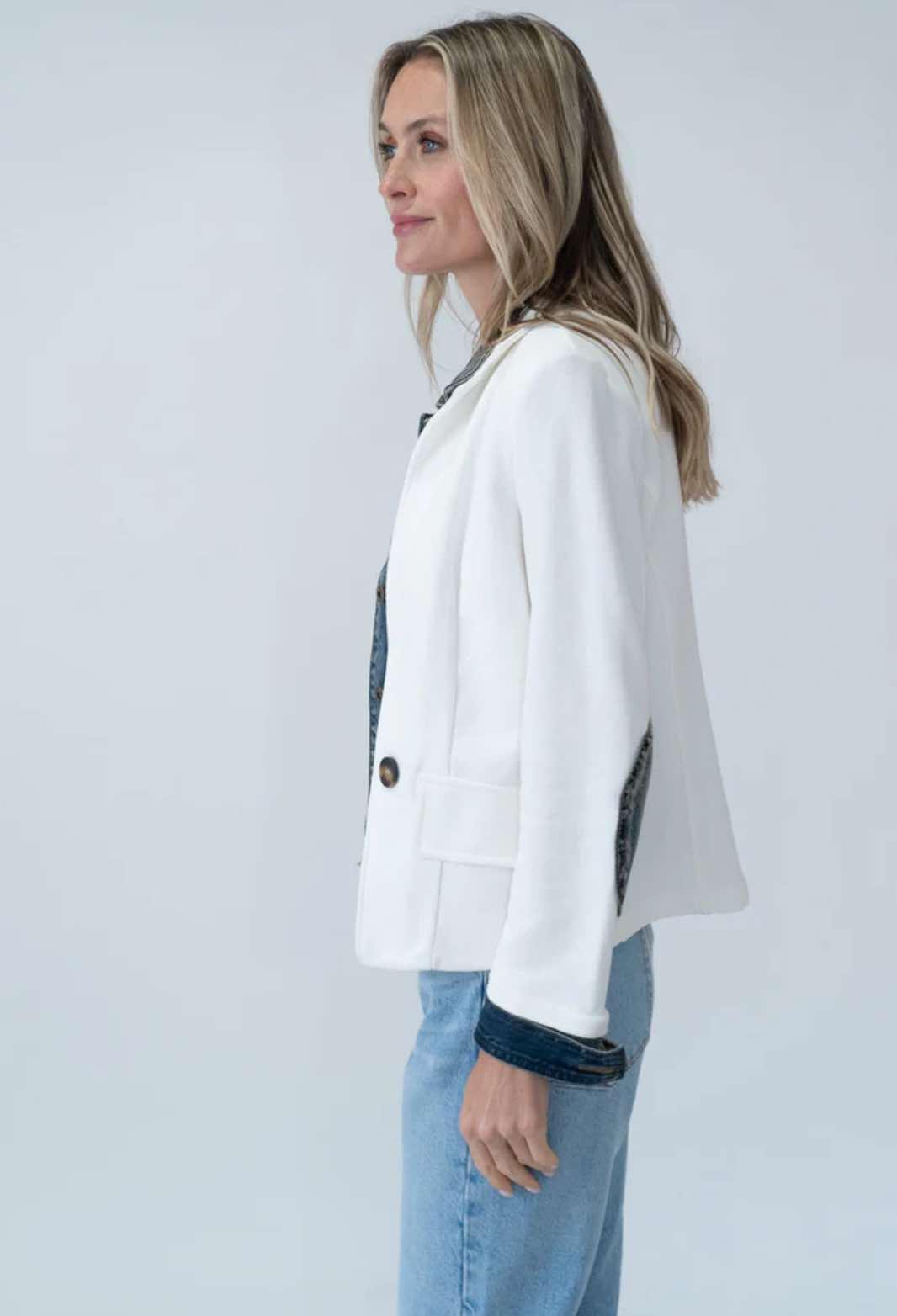 Clarissa Mixed Media Denim Jacket- Six Fifty Clothing Product Image