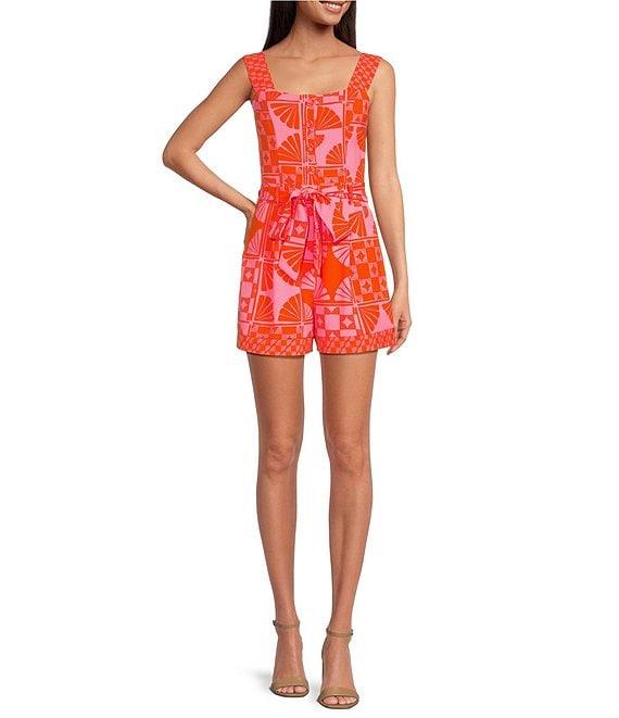 Sugarlips Haines Town Printed Square Neck Sleeveless Crepe Romper Product Image