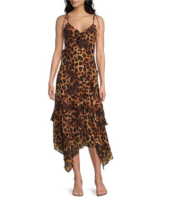 I.N. San Francisco Printed Ruffle V-Neck Maxi Asymmetrical Hem Slip Dress Product Image