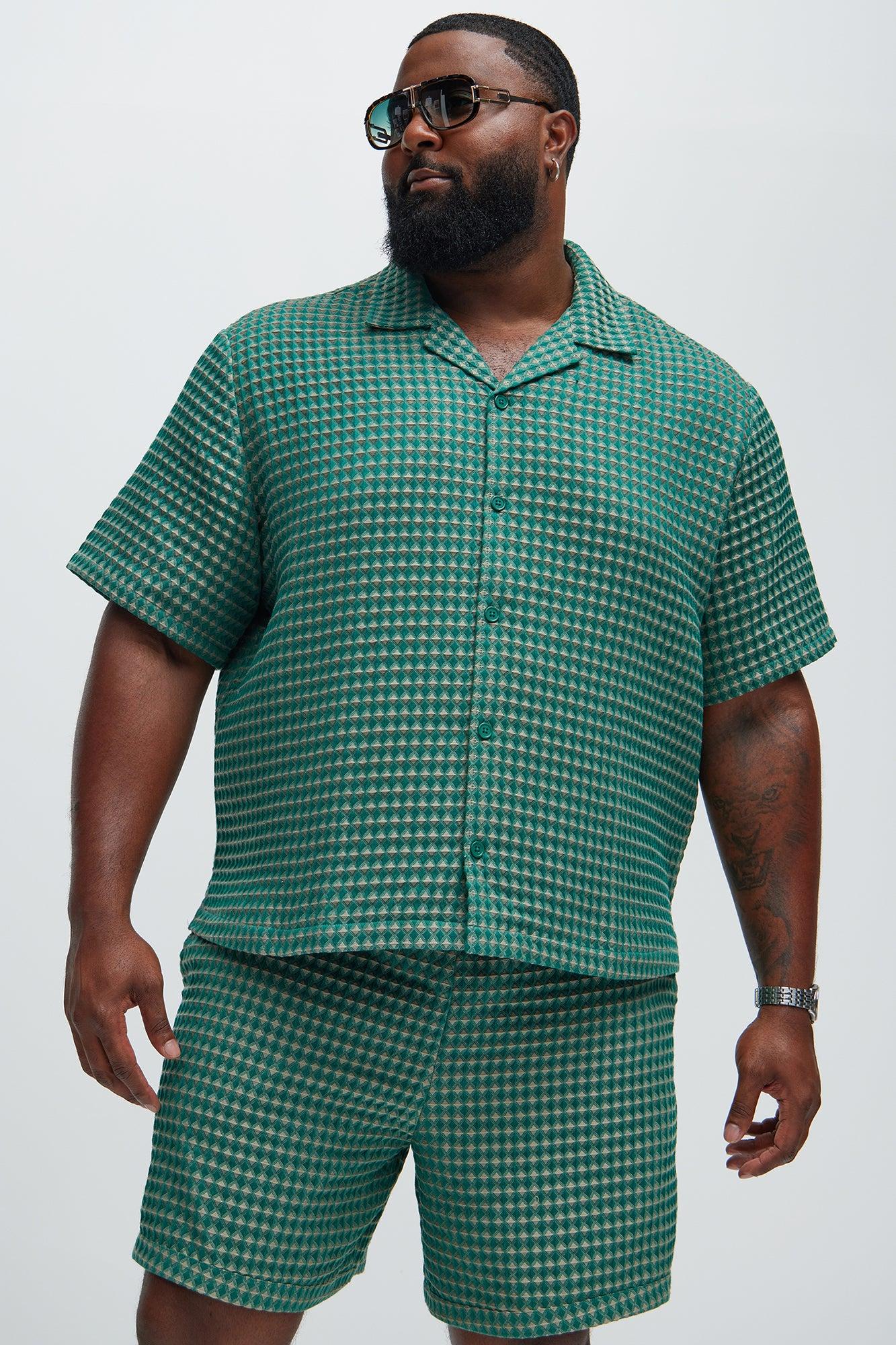 Dimensional Textured Button Up Shirt - Green/combo Product Image