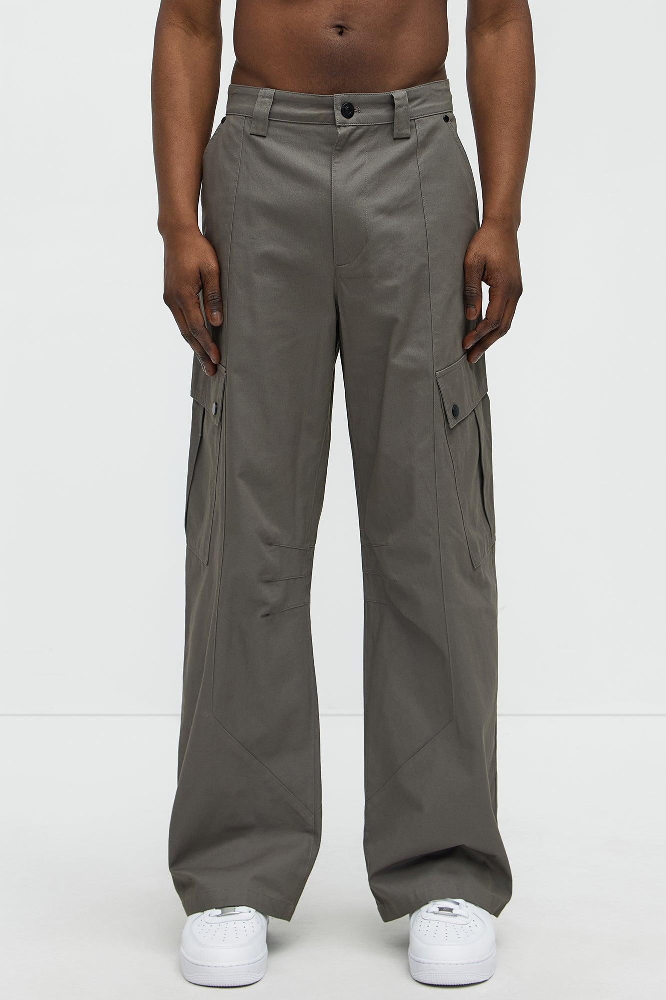 Carl Paneled Baggy Cargo Pants - Grey Product Image