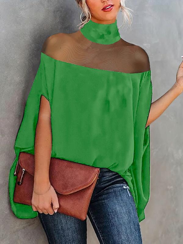 Batwing Sleeves See-Through High-Neck Blouses&Shirts Tops Product Image