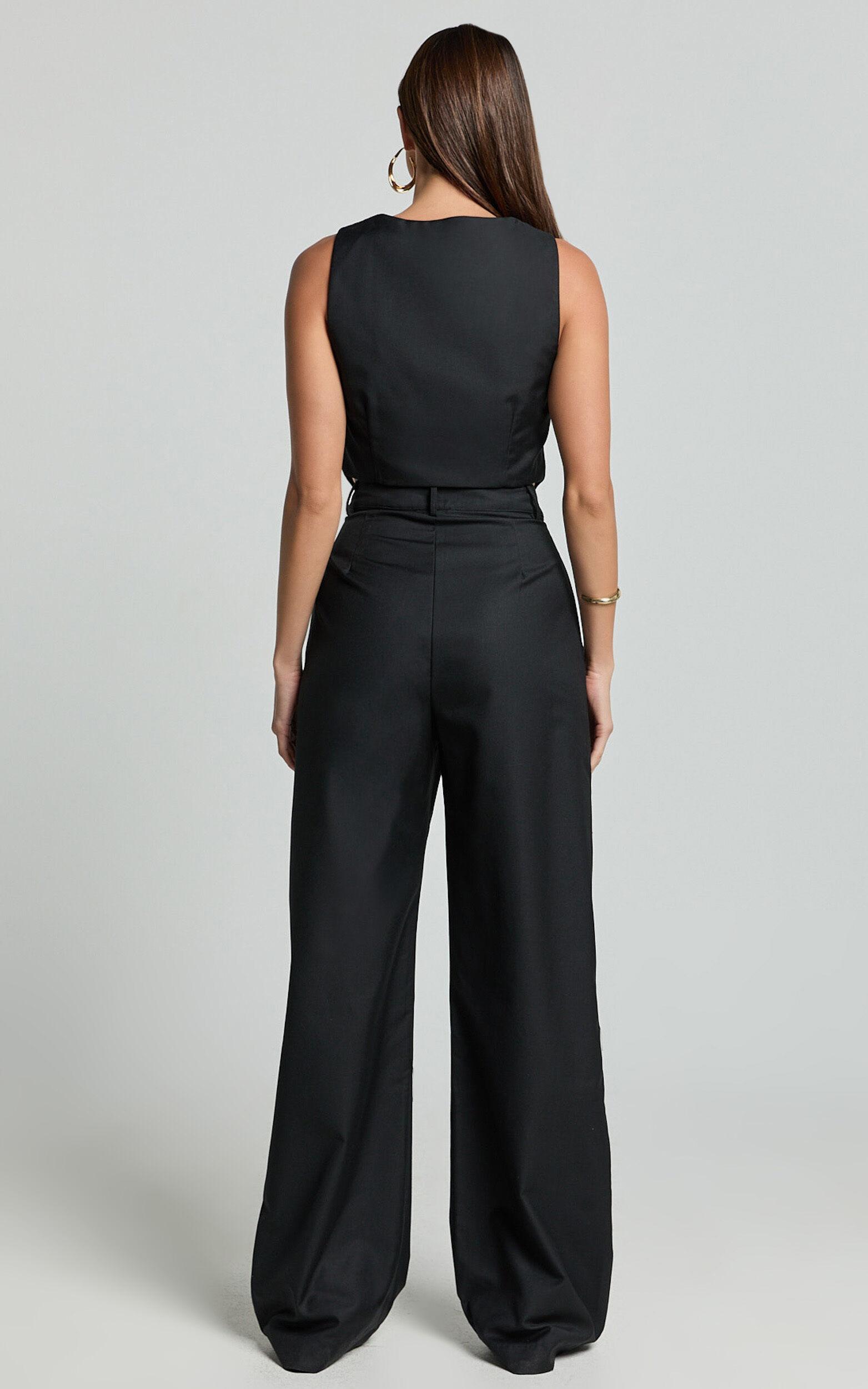 Izara Trousers - Mid Rise Relaxed Straight Leg Tailored Trousers in Black Product Image