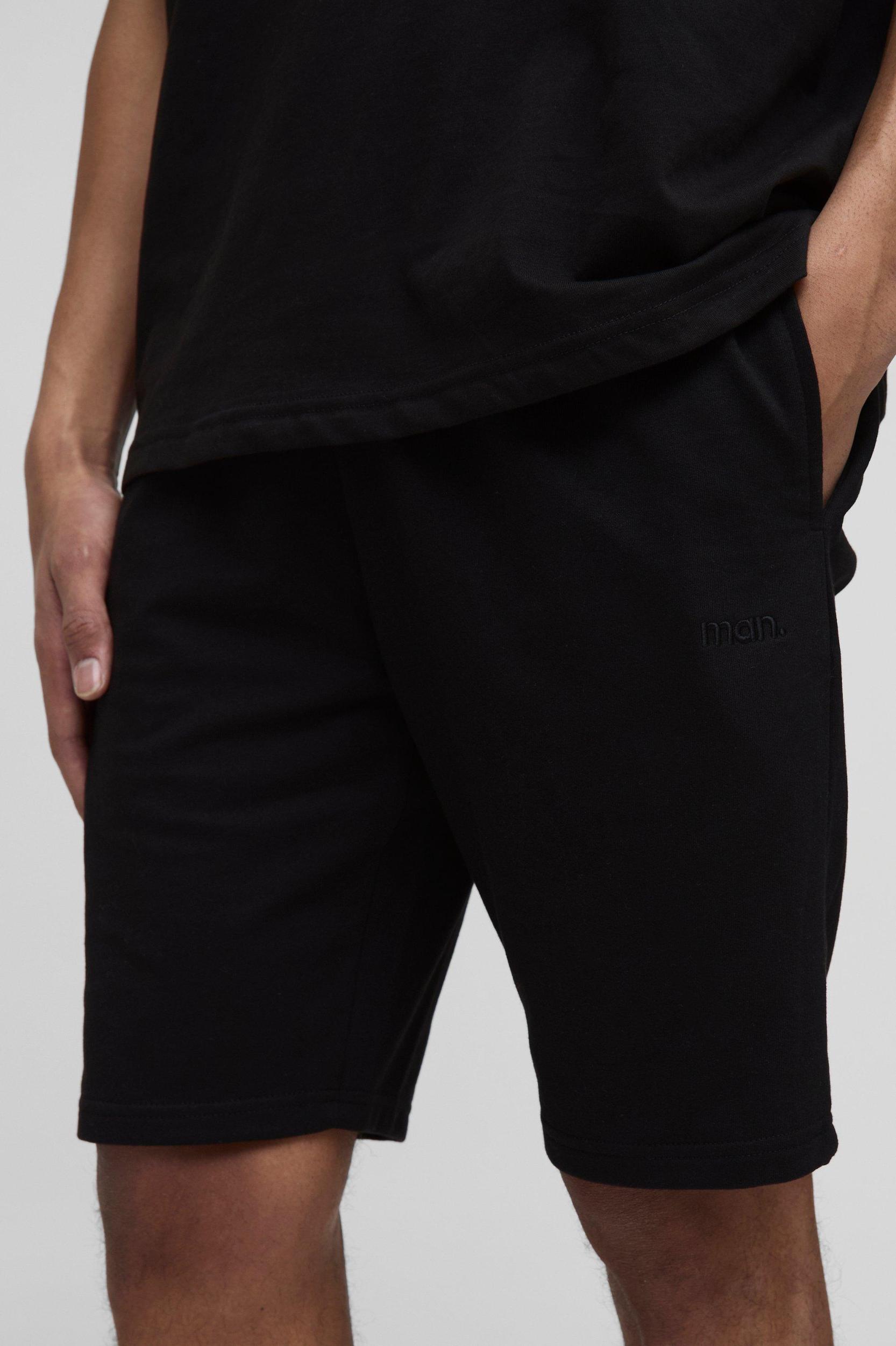 260GSM Loopback Basic MAN. Slim Fit Mid Length Shorts | boohooMAN USA Product Image