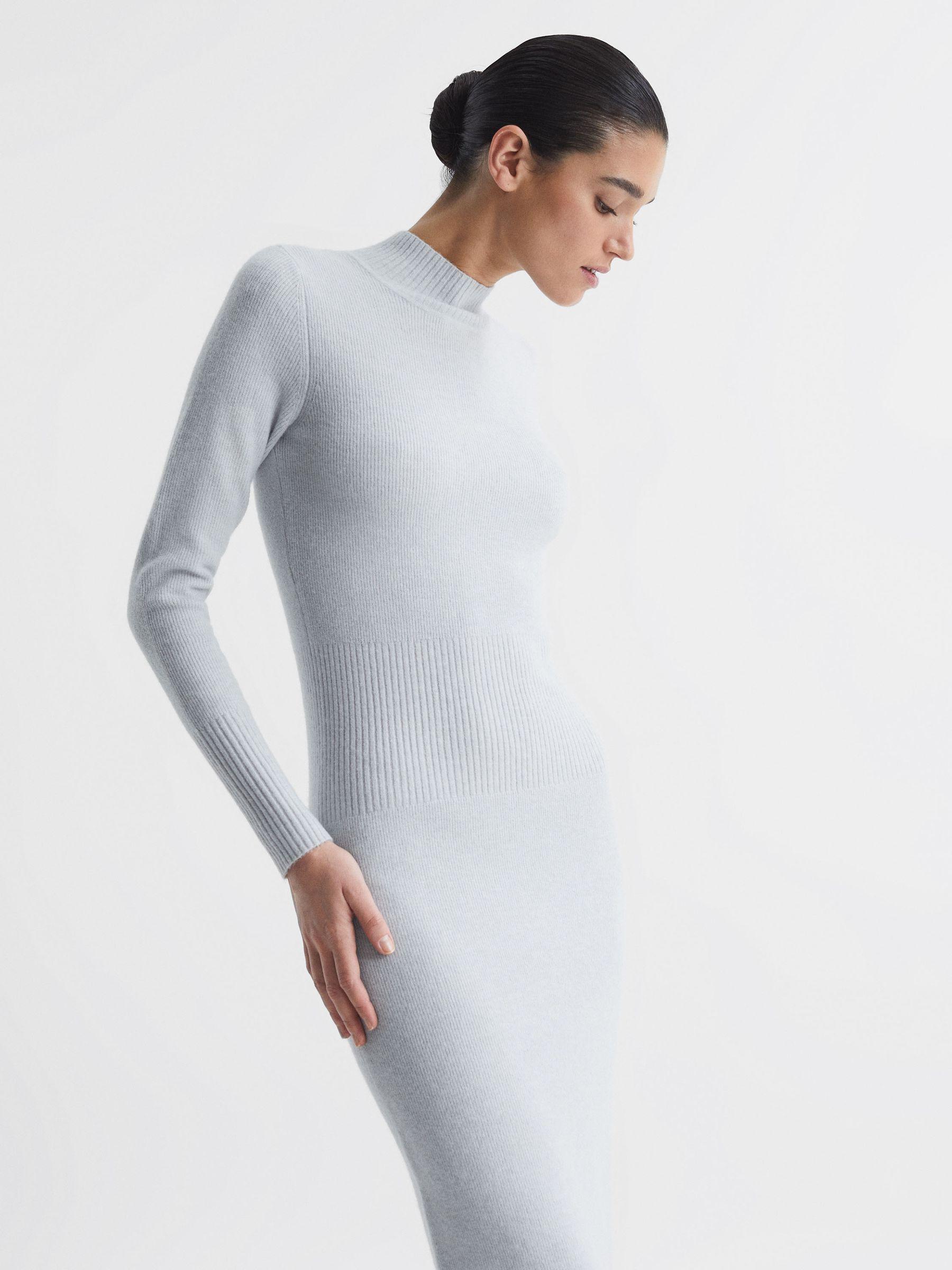Knitted Bodycon Midi Dress in Grey Product Image