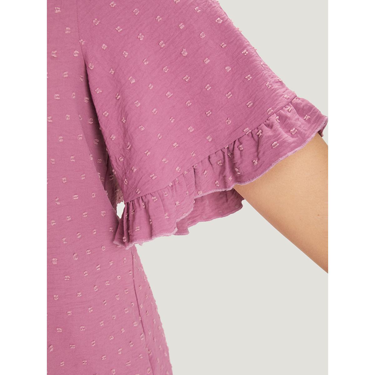 Plus Size Purple Polka Dot Flutter Trim Gathered Blouse Women Elegant Short sleeve V-neck Dailywear Blouses BloomChic 28/5X Product Image