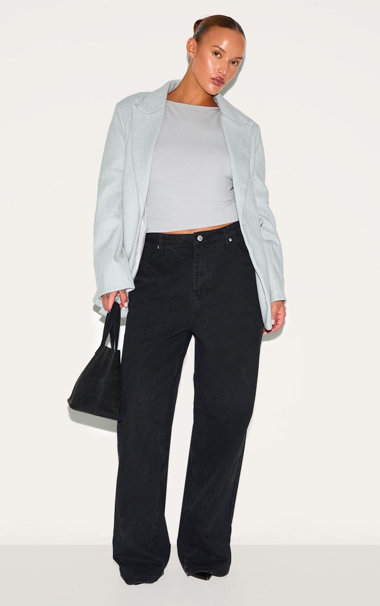 Plus Grey Double Breasted Asymmetric Wool Look Blazer Product Image