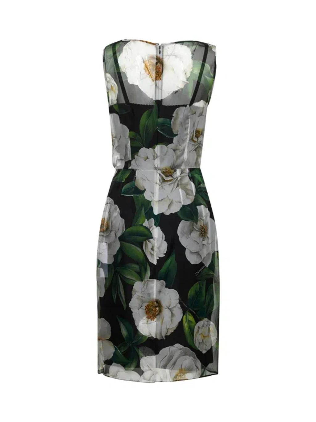 DOLCE & GABBANA Silk Dress With Floral Print Dresses Multicolor In Gardeniafnero Product Image