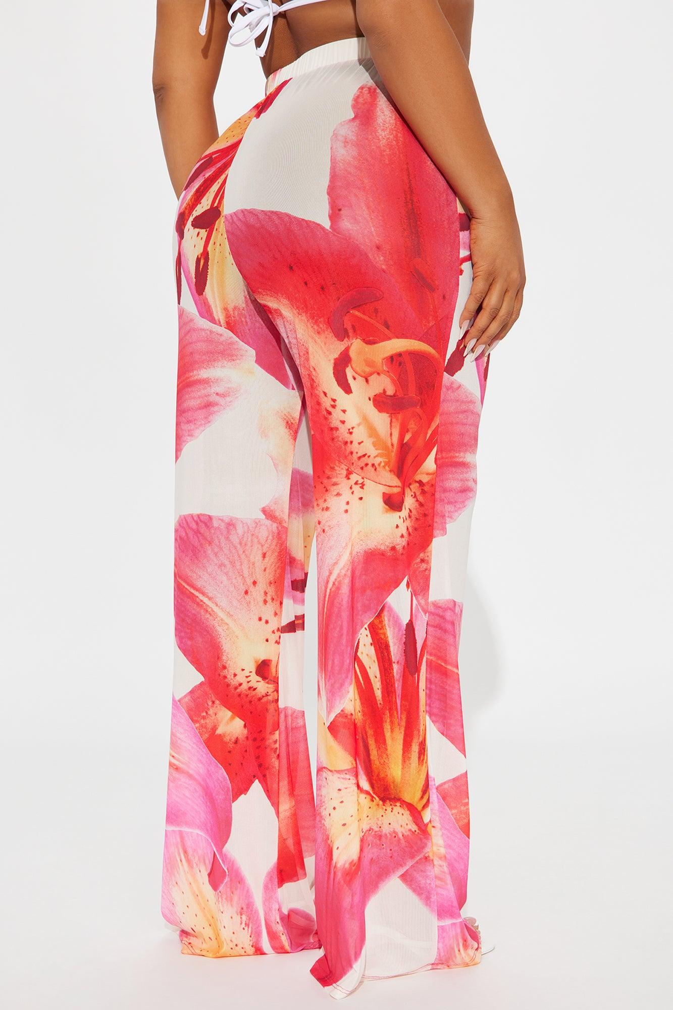 Isabella Floral Mesh Wide Leg Pant - Pink/combo Product Image