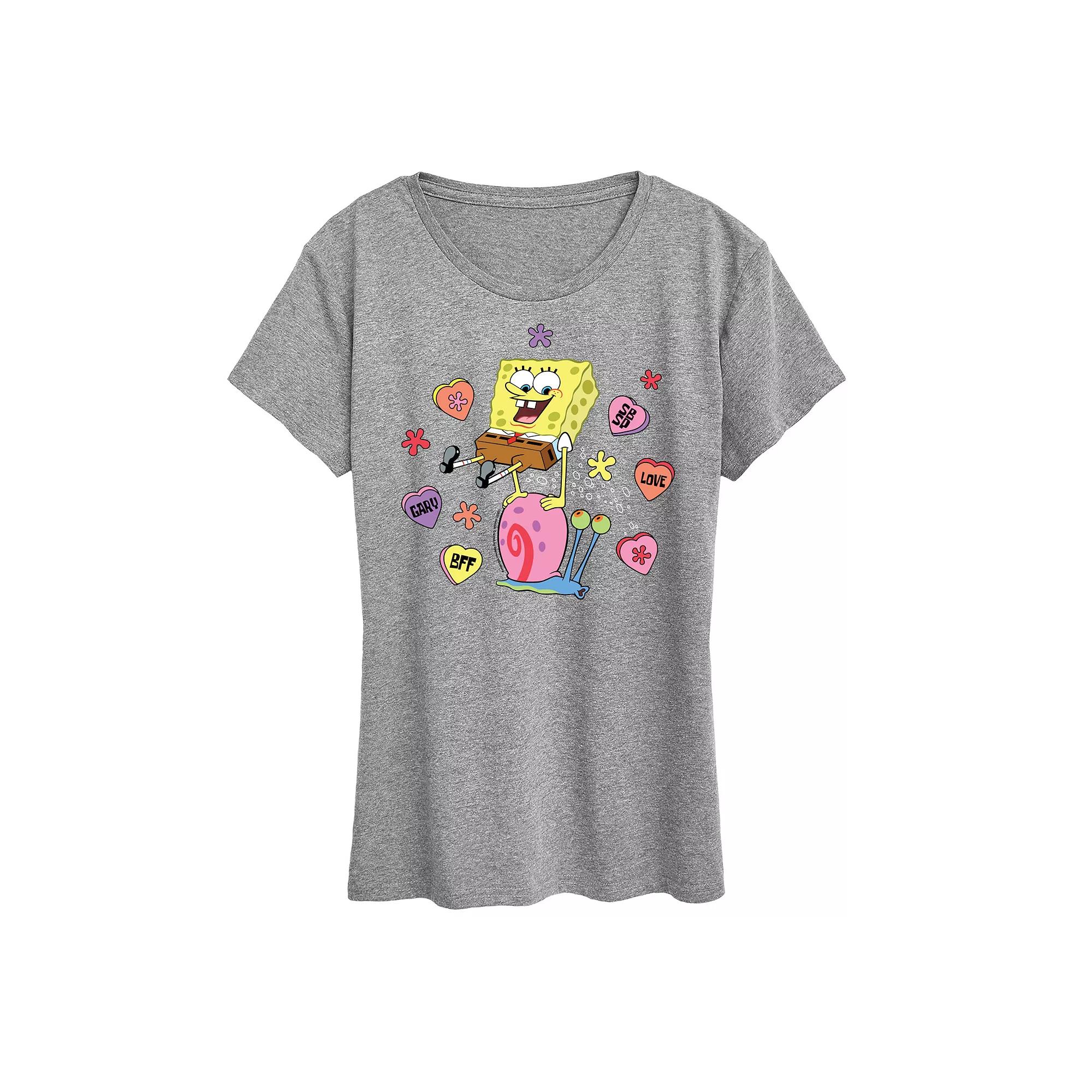 Women's Spongebob Squarepants Spongebob Gary Candy Hearts Graphic Tee,  Product Image