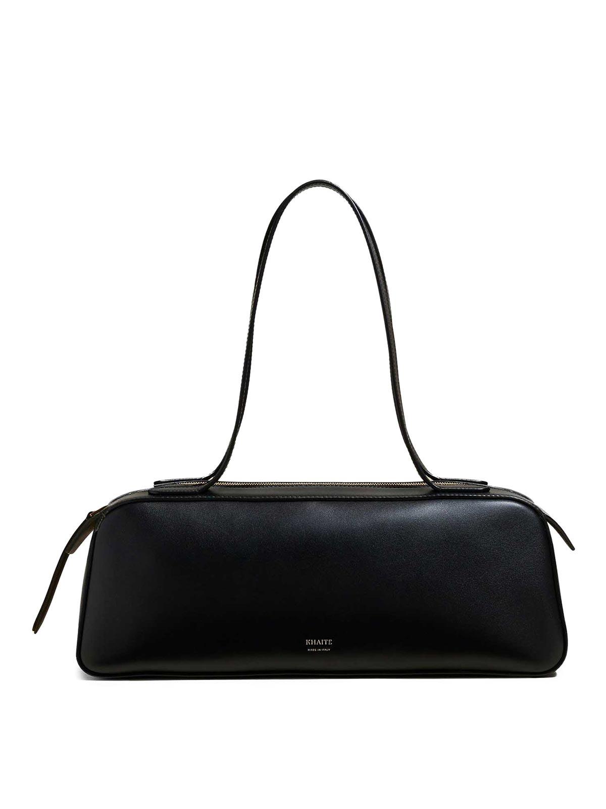 KHAITE Simona Crackle Patent Leather Shoulder Bag In Black Product Image