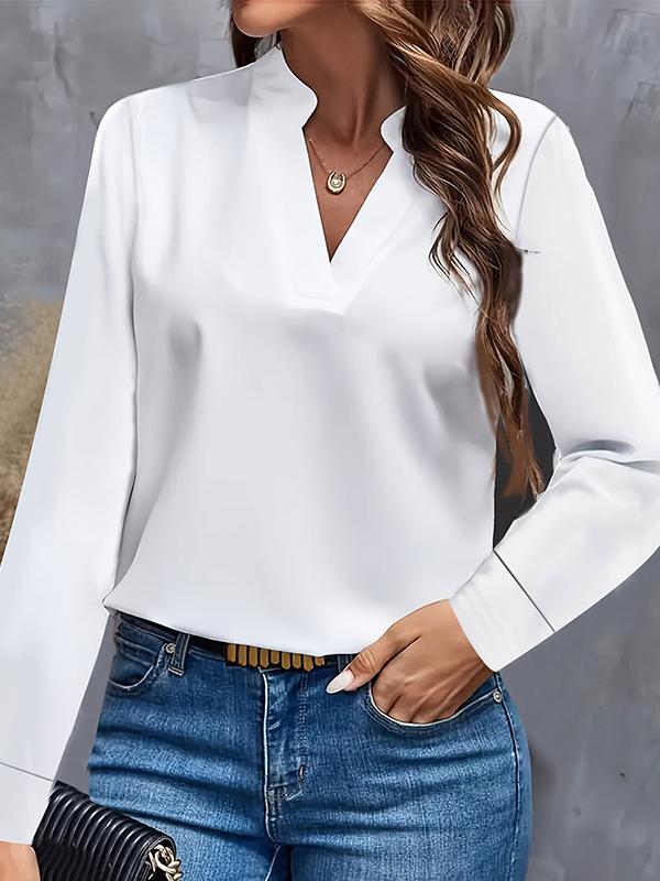 Long Sleeves Loose Solid Color Stand Collar Blouses&Shirts Tops Product Image