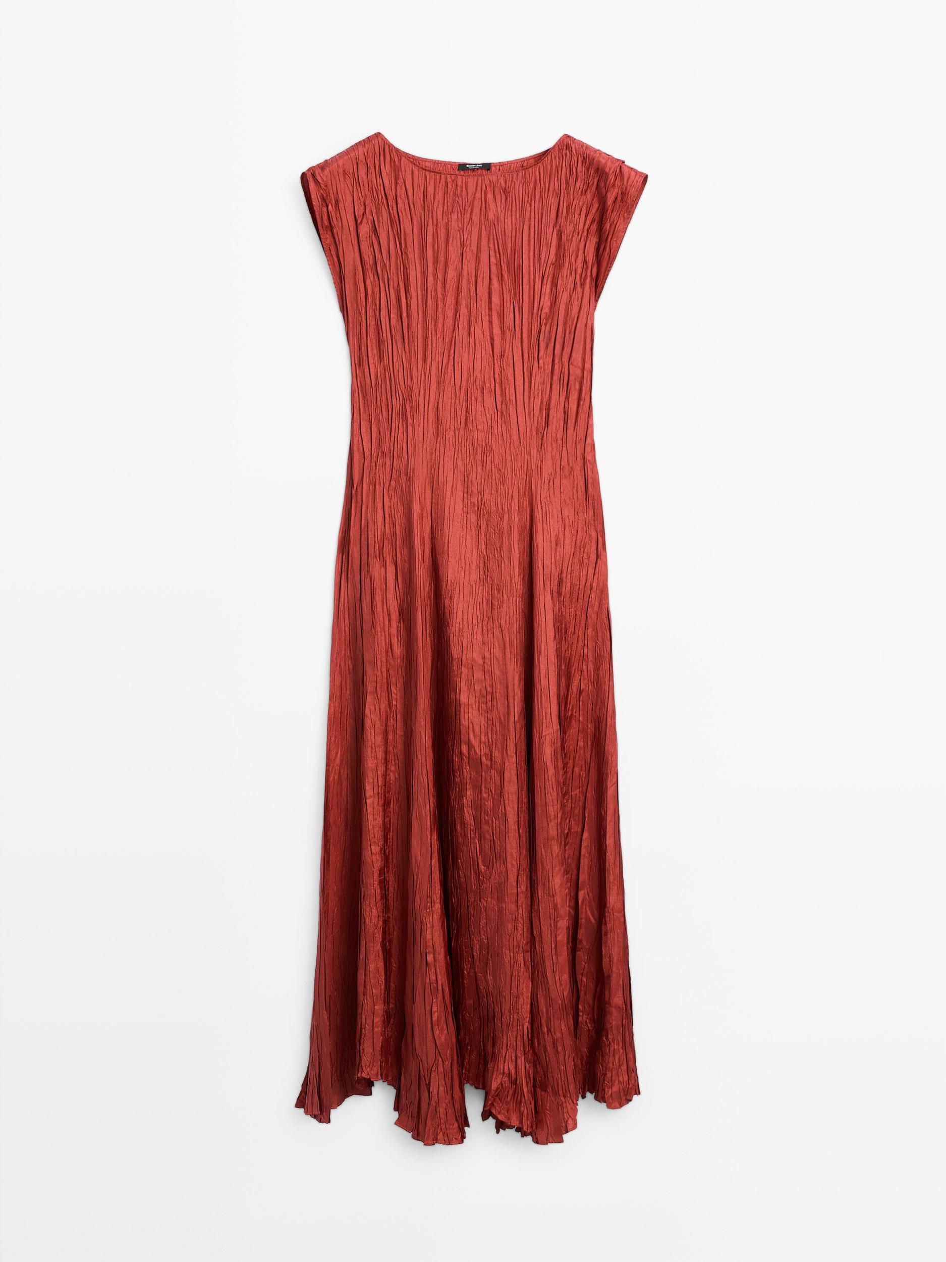 Long pleated satin dress Product Image