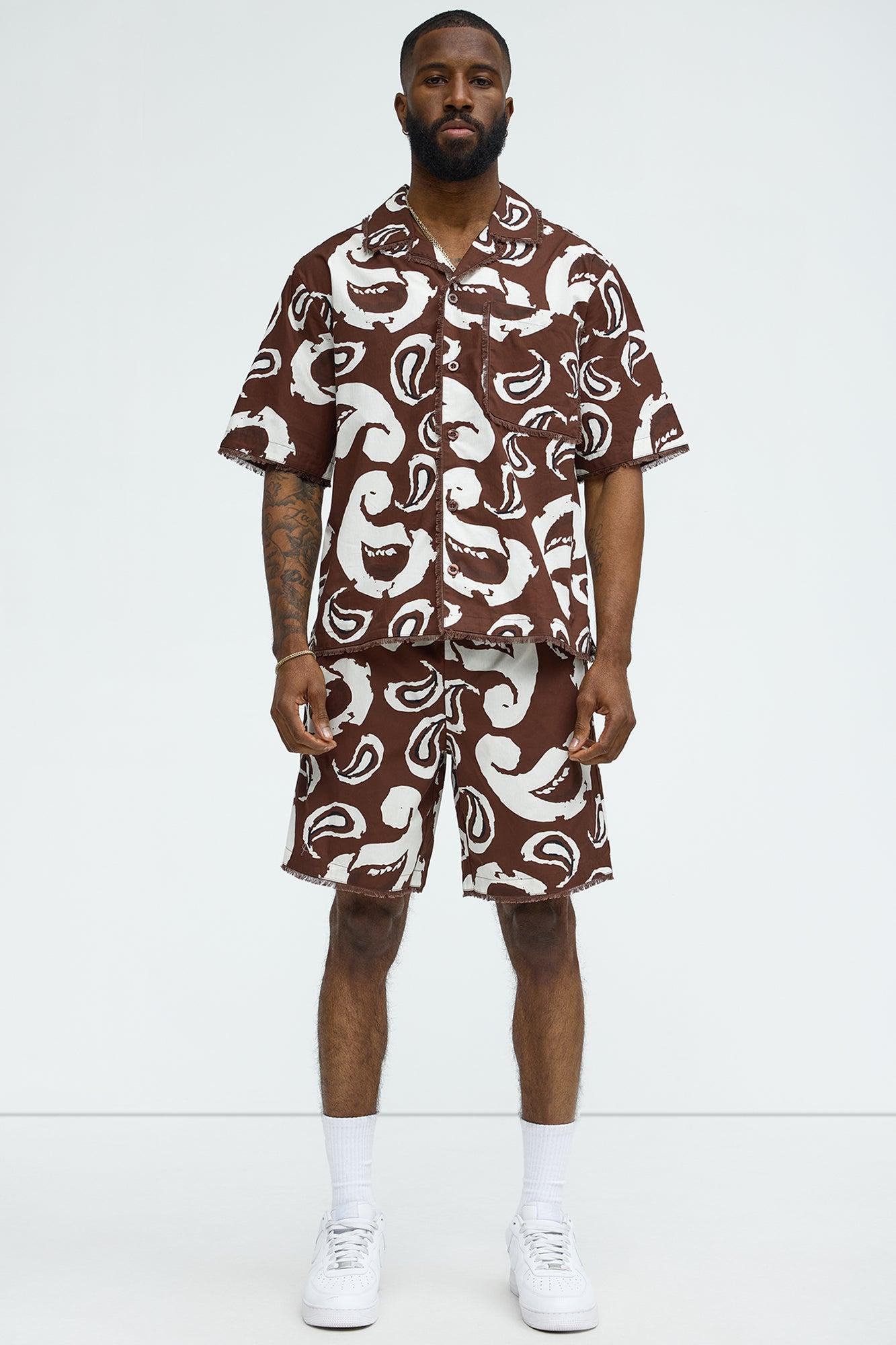 Paisley Print Frayed Shorts - Brown/combo Product Image