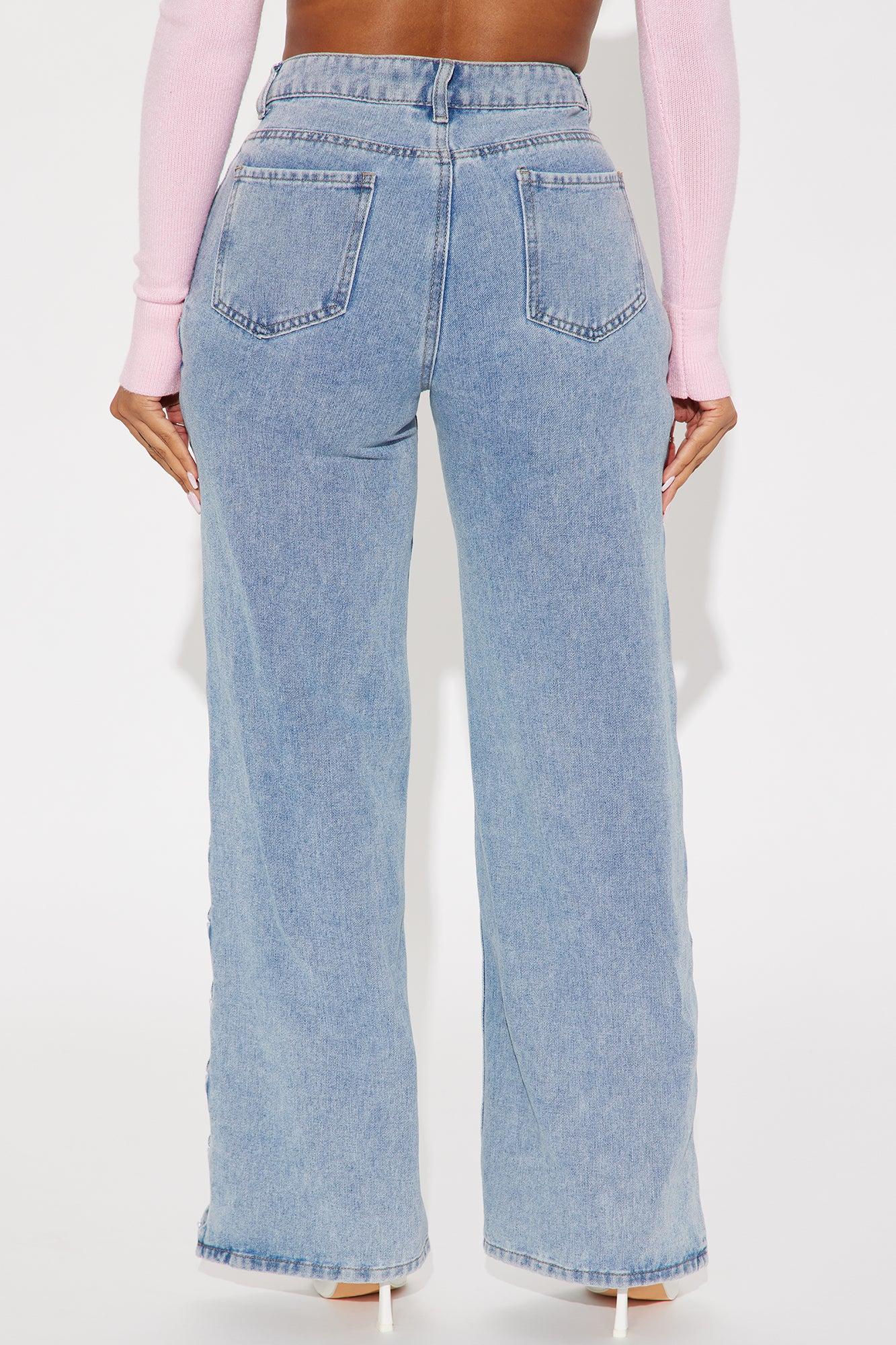 Clutching My Pearls Cut Out Wide Leg Jeans - Light Wash Product Image