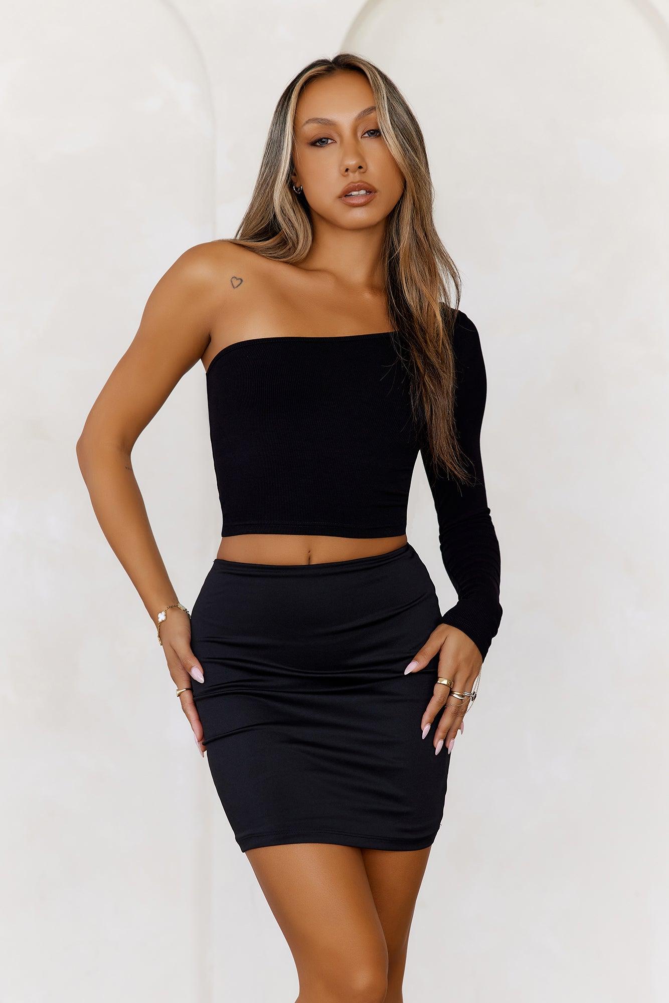BASE The On My Side One Shoulder Ribbed Top Black Product Image