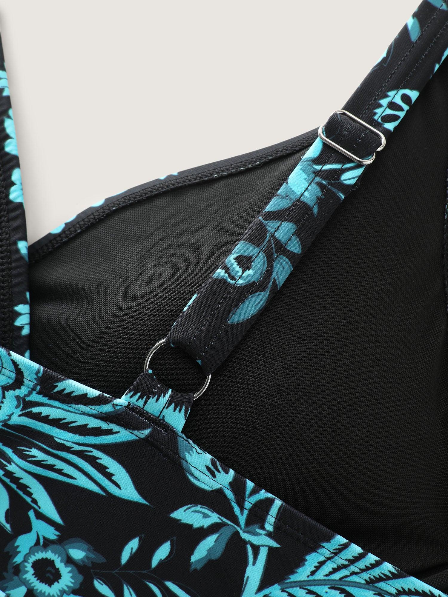 Two-Piece Floral Print Ruched Mesh Swimsuit, Sarong Female Product Image