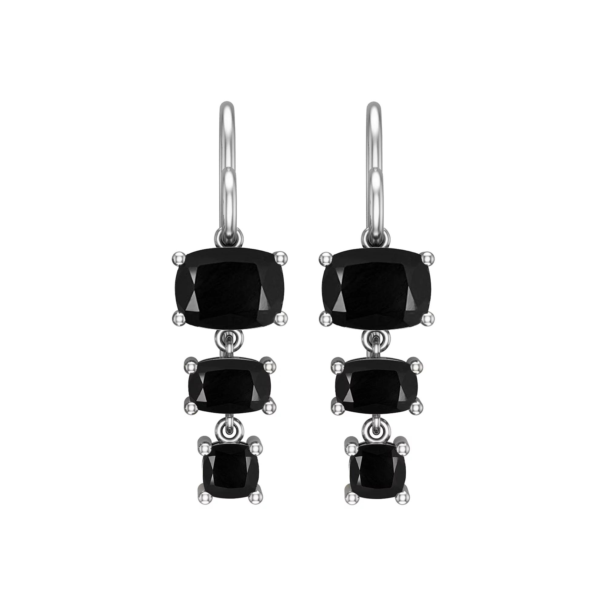 Sterling Silver Graduated Black Onyx Earrings, Women's Product Image