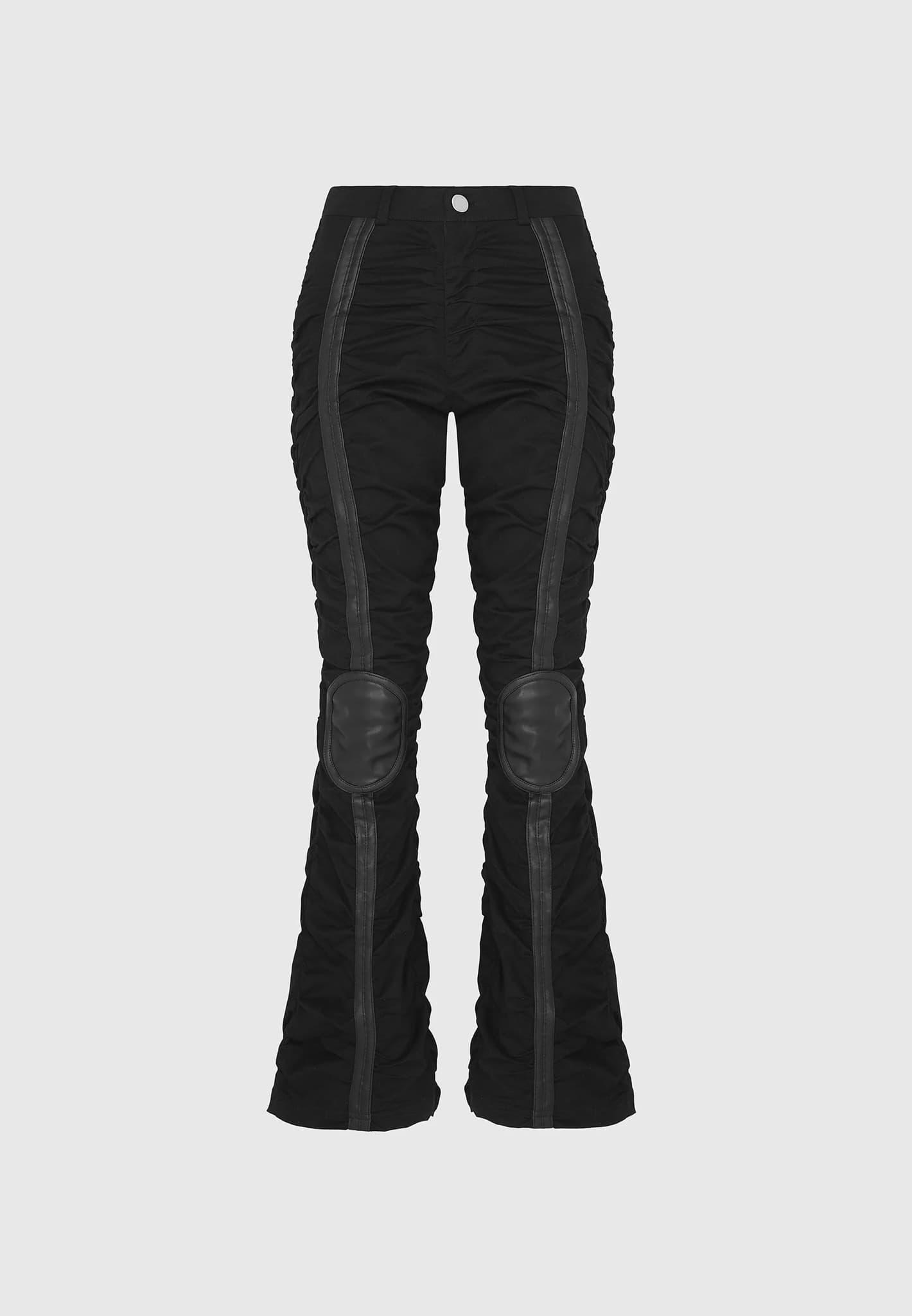 Ruched Trousers with Knee Patch - Black Female Product Image
