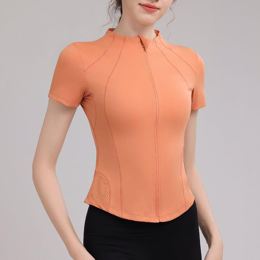 Short-Sleeve Mock Neck Plain Sport Zip T-Shirt Product Image