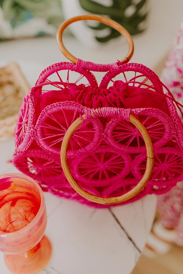 Coastal Charm Woven Tote in Pink Product Image