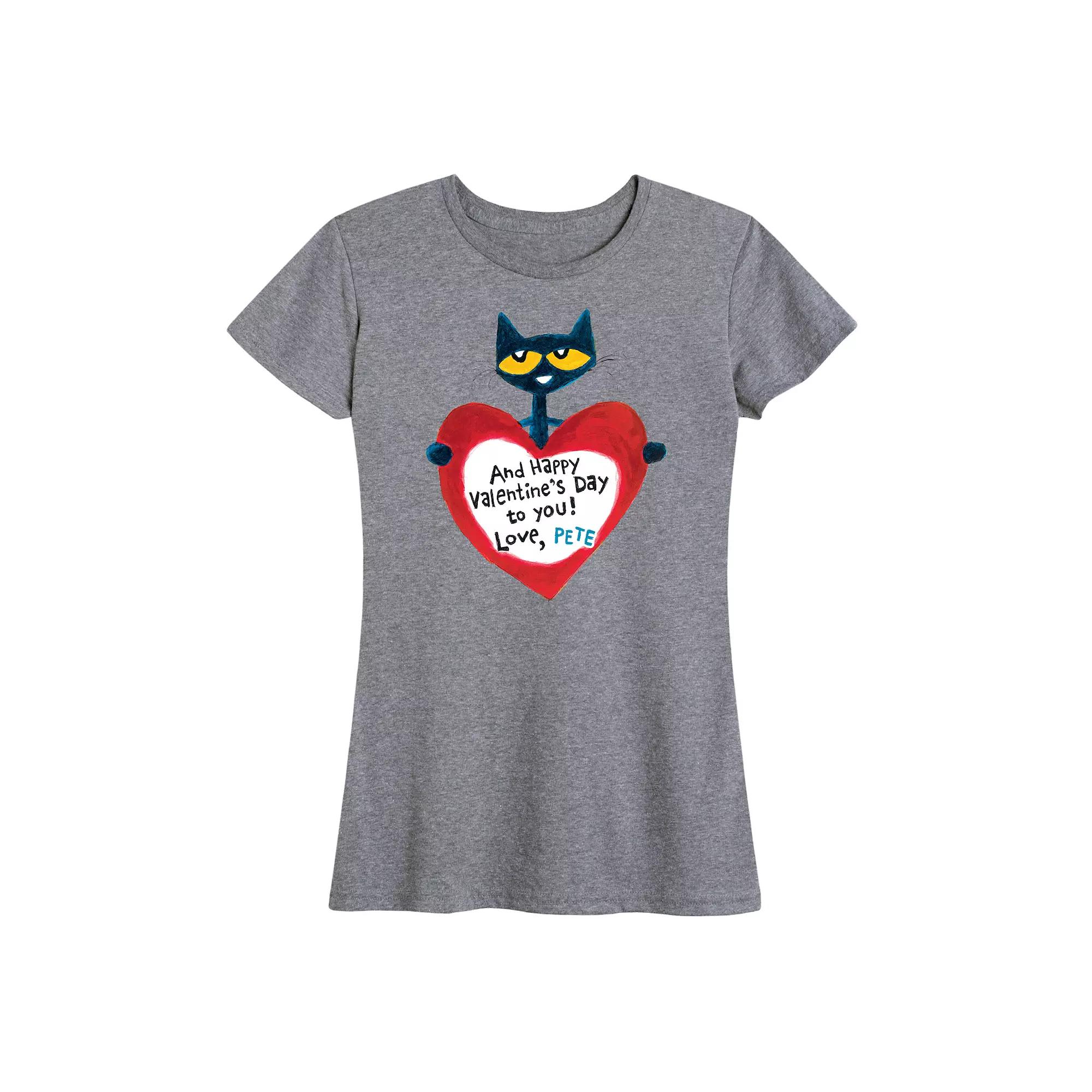 Women's Pete The Cat Pete Valentine Heart Graphic Tee,  Product Image