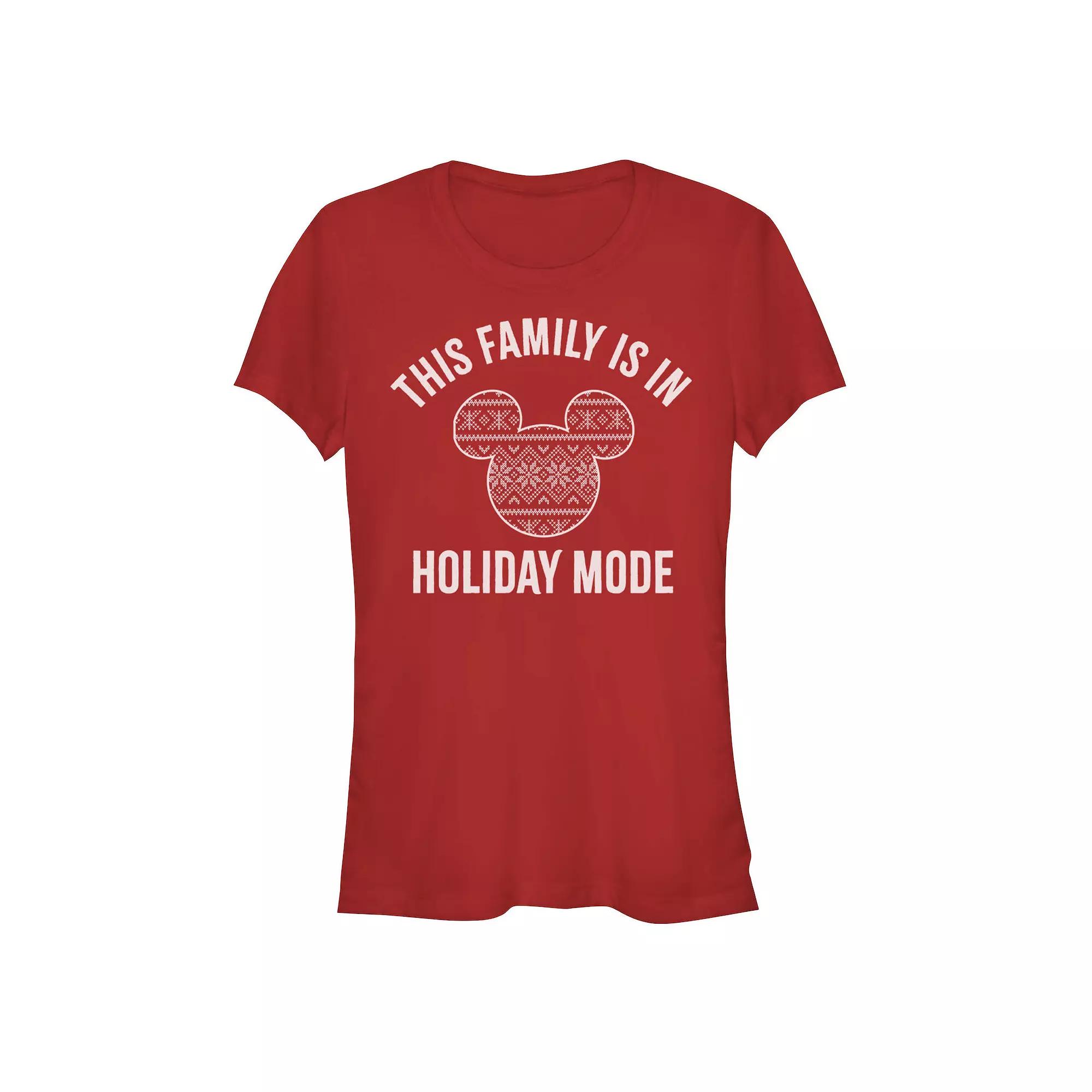 Disney's Mickey Mouse Juniors' This Family Is In Holiday Mode Graphic Tee, Women's, Size: Large, Red Product Image