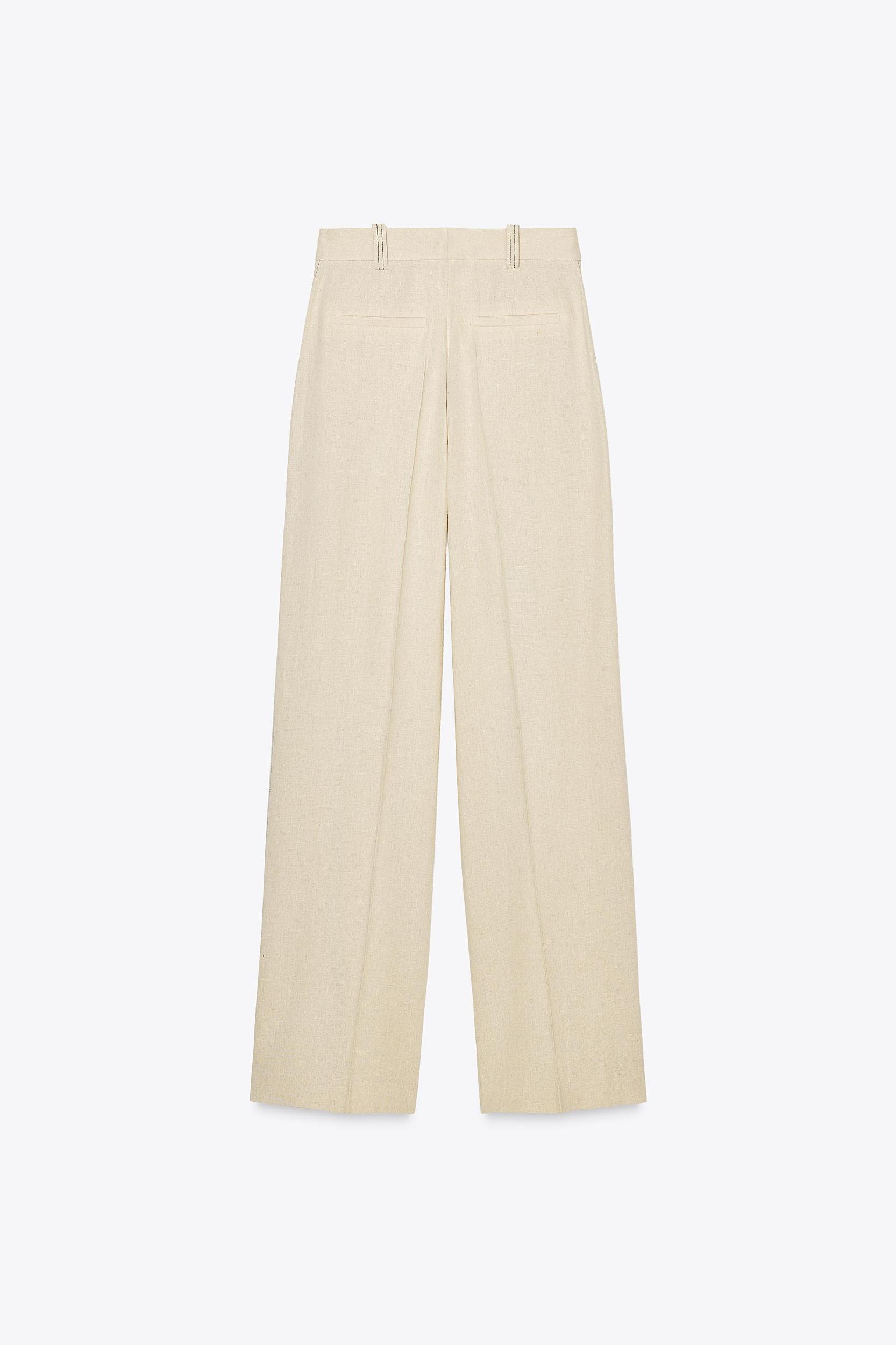 LINEN STRAIGHT LEG PANTS WITH TOPSTITCHING Product Image