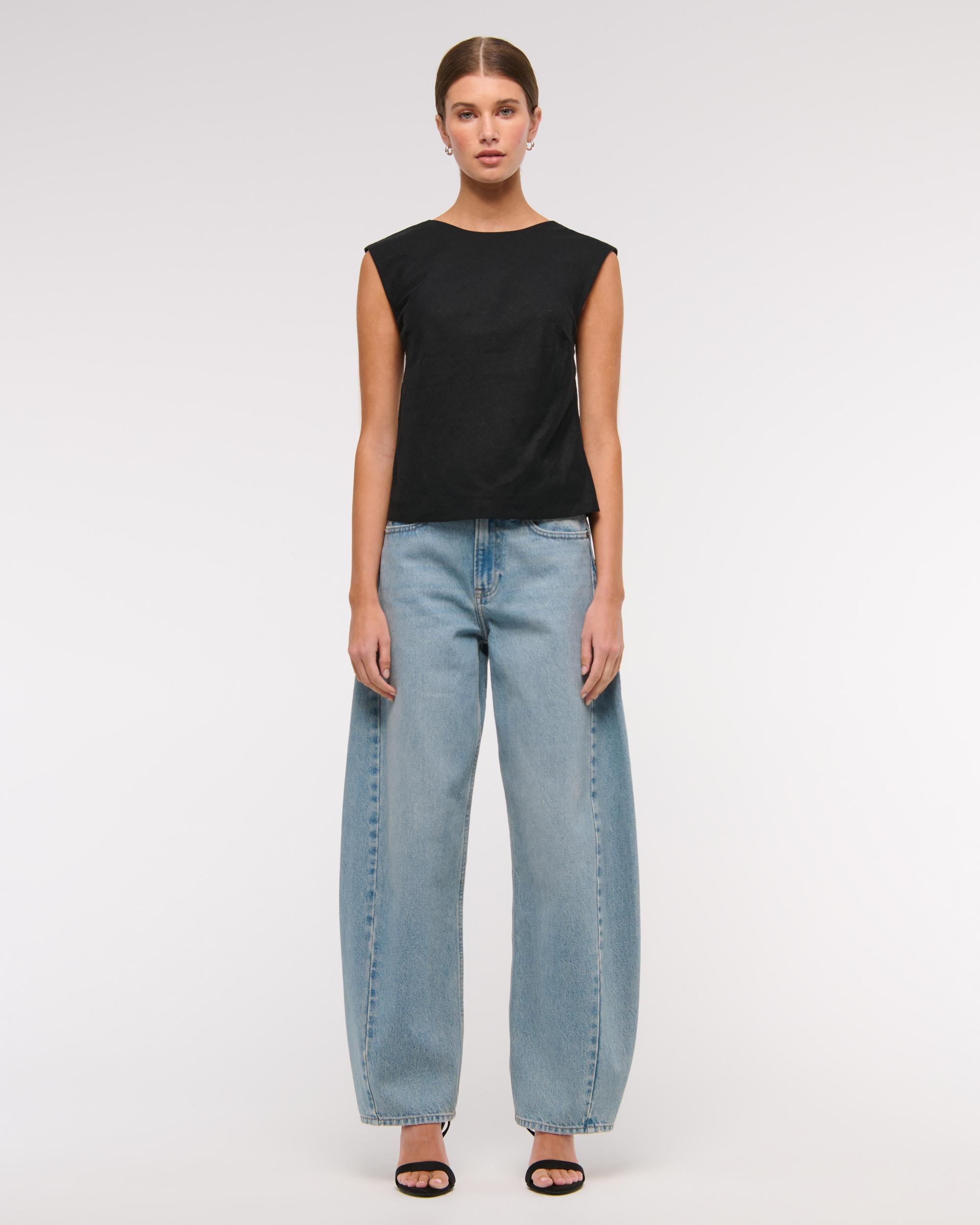 Linen-Blend Skimming Shell Top Product Image