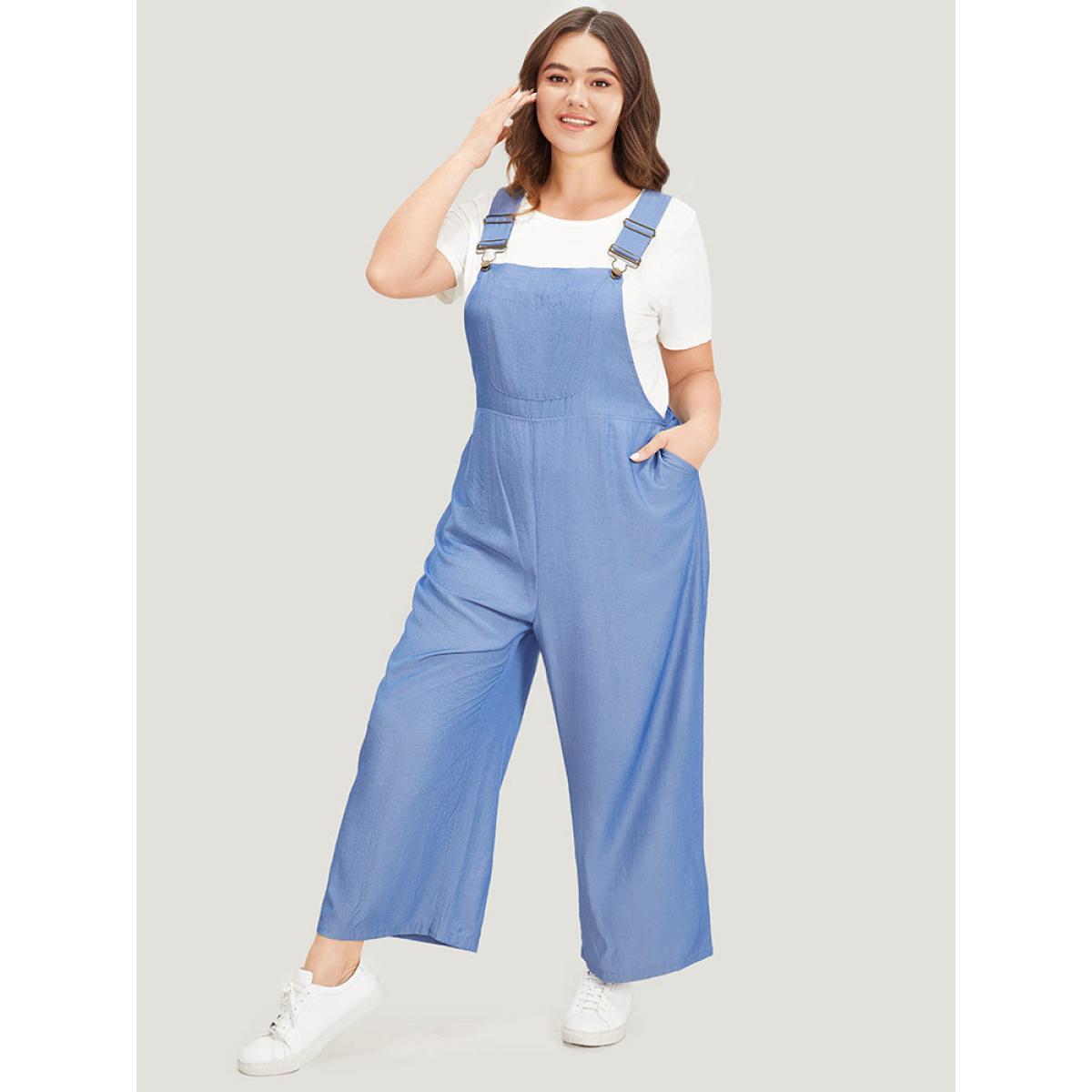 Plus Size Stone Solid Patched Pocket Gathered Overall Jumpsuit Women Casual Sleeveless Spaghetti Strap Dailywear Loose Jumpsuits BloomChic 18-20/2X Product Image