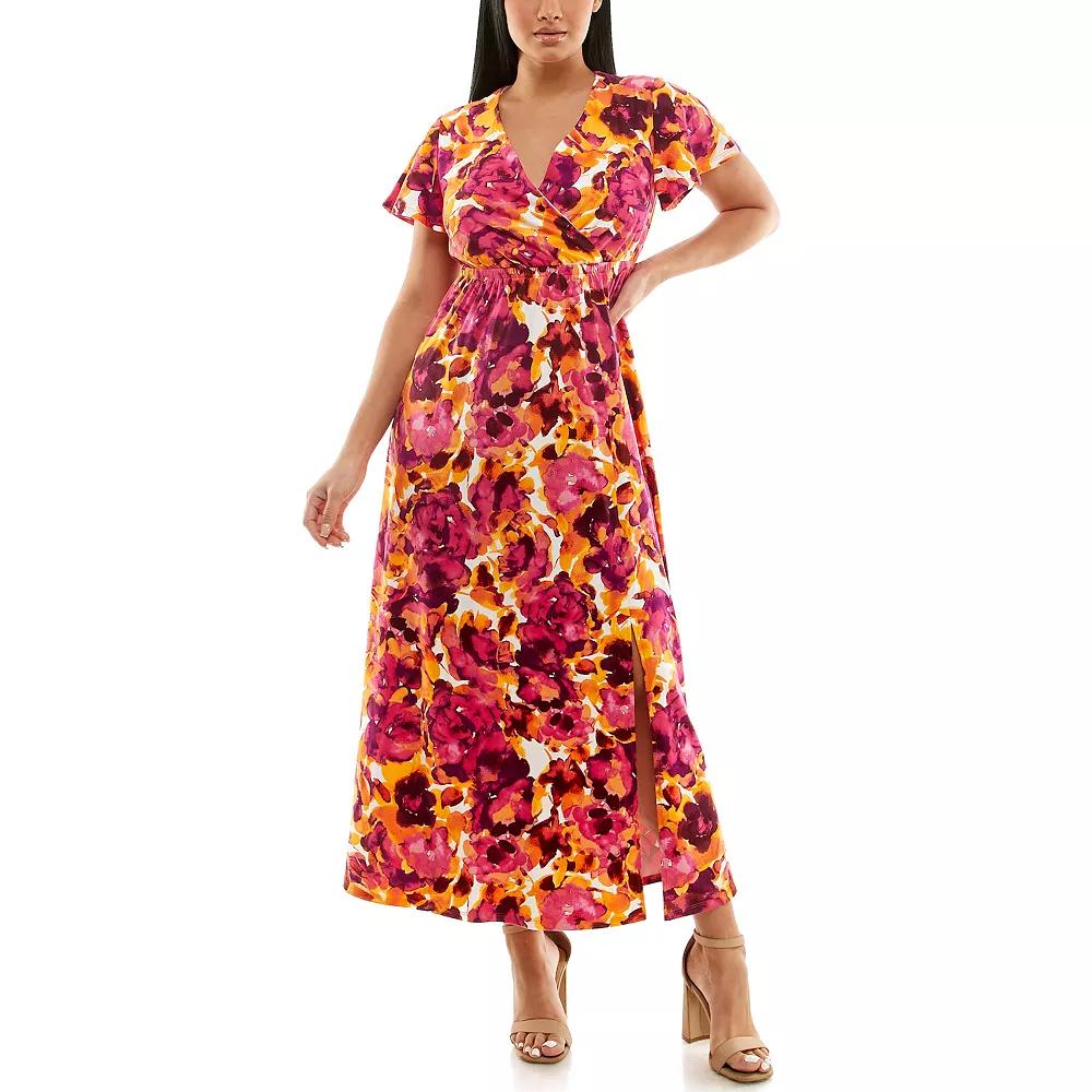 Women's Nina Leonard Flutter Sleeve Maxi Dress, Size: Small, Dragonfruit Team Product Image